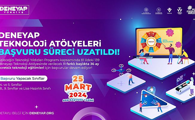 DENEYAP TEKNOLOJİ ATÖLYELERİ İÇİN BAŞVURU SÜRECİ UZATILDI