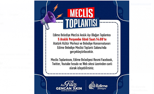 BELEDİYE MECLİSİ TOPLANIYOR